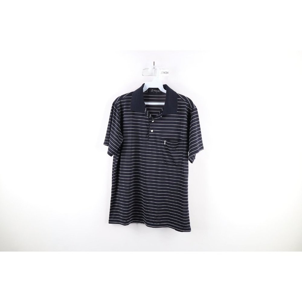Vintage 90s Yves Saint Laurent YSL Mens Medium Striped Collared Polo Shirt Silk